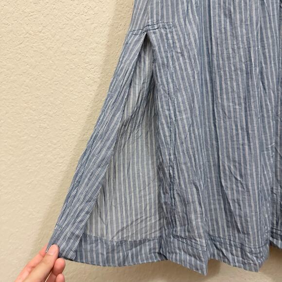 PILCRO ANTHROPOLOGIE Flowy Shirt Dress Blue Pinstriped Puff Sleeve - Picture 7 of 12